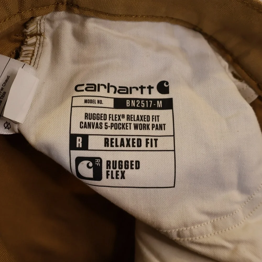 Carhartt Mens 34x32 Work Pants Brown Rugged Flex Relaxed Fit Canvas BN2517-M